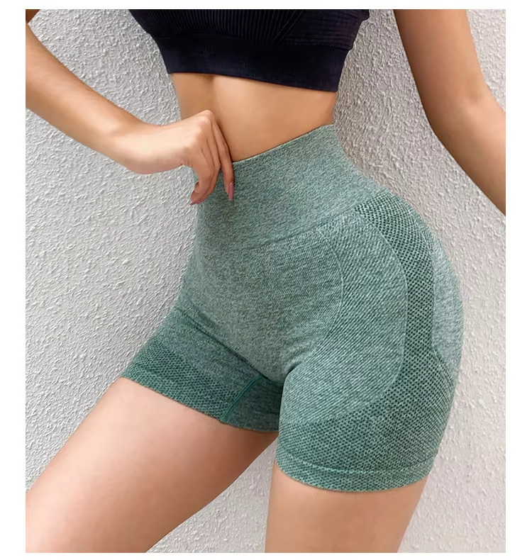 Shorts de Yoga Mujer Alta Cintura Levanta Glúteos Control Abdomen Elásticos Ajustados Anti-Exposición Secado Rápido Fitness